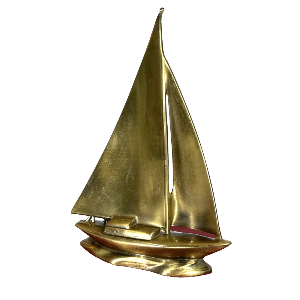 Vintage Brass Sailboat Shelf Desk Decor Paperweight 7x5.5 inches Maritime